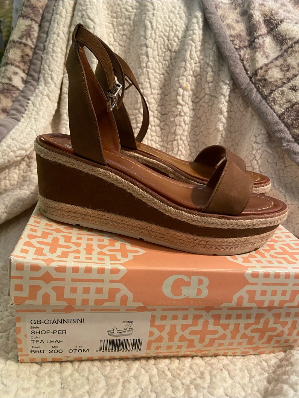 Gianni Bini Tea Leaf Brown Espadrille Wedge Sandals